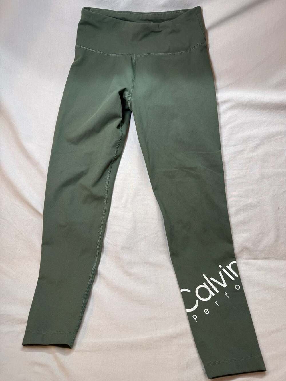 Calvin Klein Performance High-Waisted Logo Leggings in Olive Green